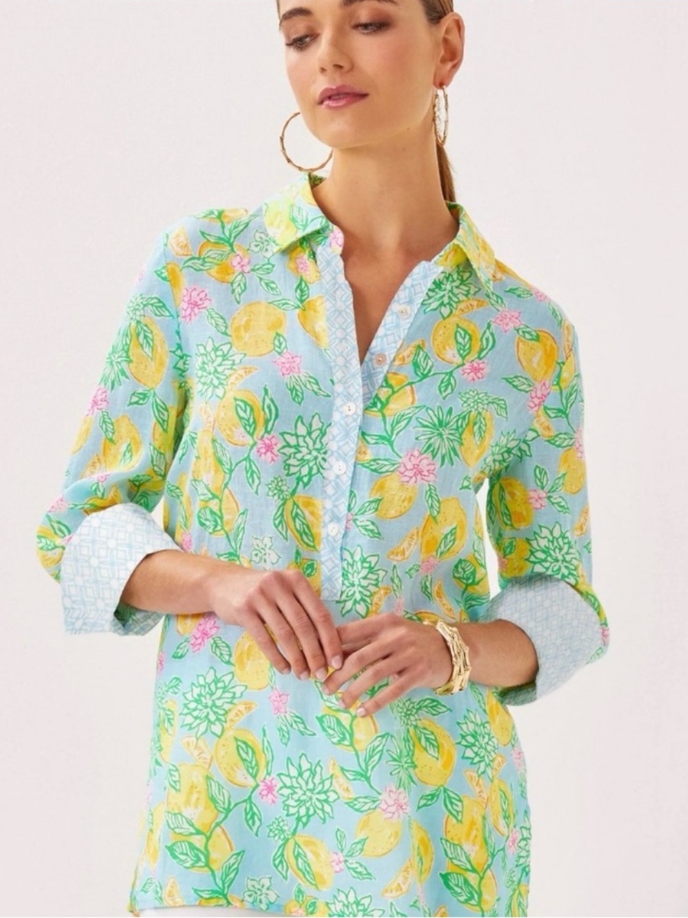 Lilly Pulitzer Riverlyn Pieced Print linen tunic